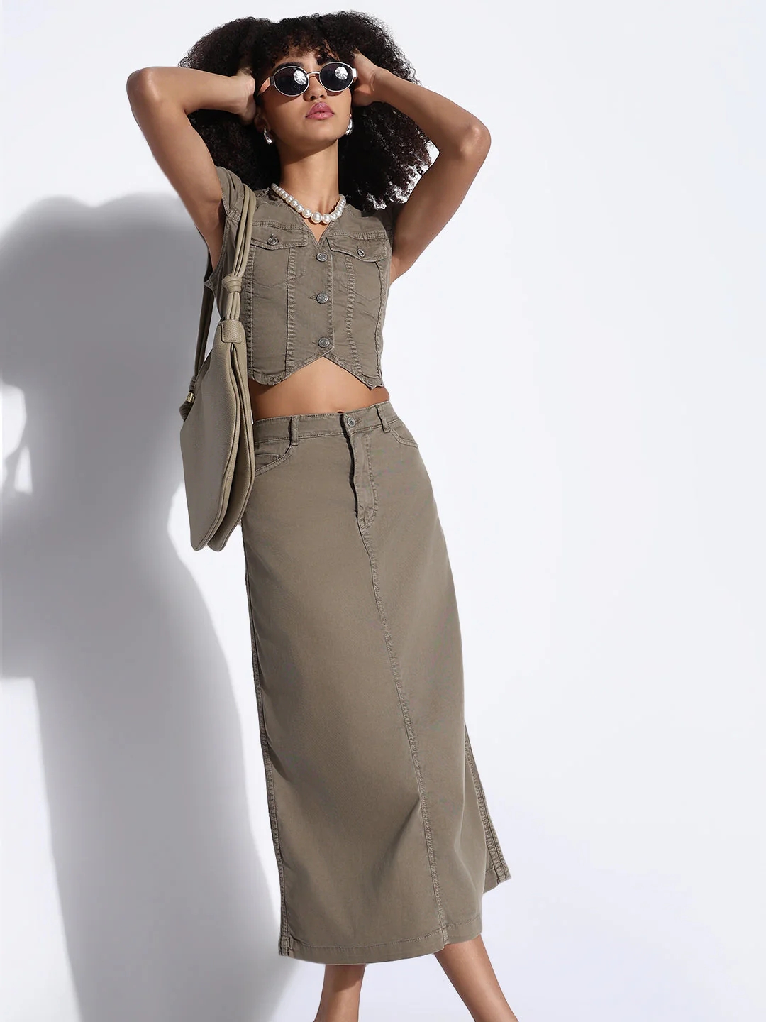 Women's Solid Khaki Co-Ords Set